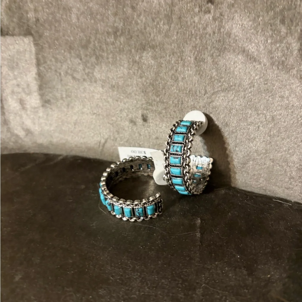 Turquoise Beaded / sterling silver Hoop Earrings - Women Jewelry - Picture 2 of 3
